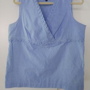 Talbots Size 14 Blue and White Sleeveless Crossover Blouse